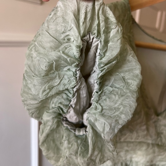 Lulu’s Romantic Waltz Sage Green Organza Puff Sleeve Mini Dress. Size: Small - Picture 6 of 8